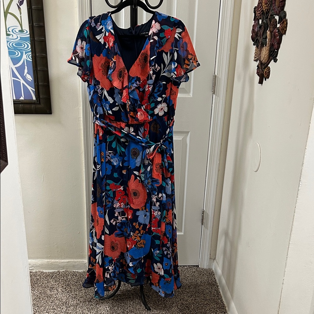 Lane Bryant Navy Maxi Dress with Red & Blue Floral Print